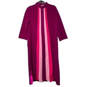 Vintage JCPenney Robes Magenta Purple Pink Stripe Zipper Front Robe Size 12